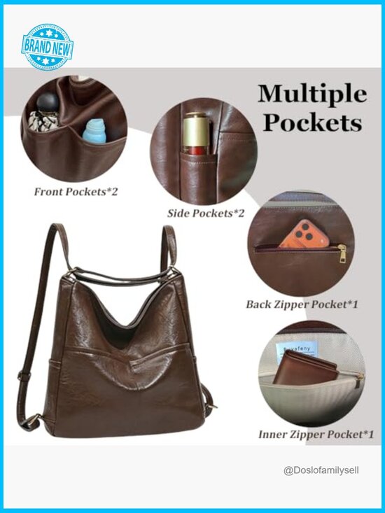 Convertible Backpack Purse Tote Hobo Crossbody Shoulder Handbag Vegan Leather main image 6